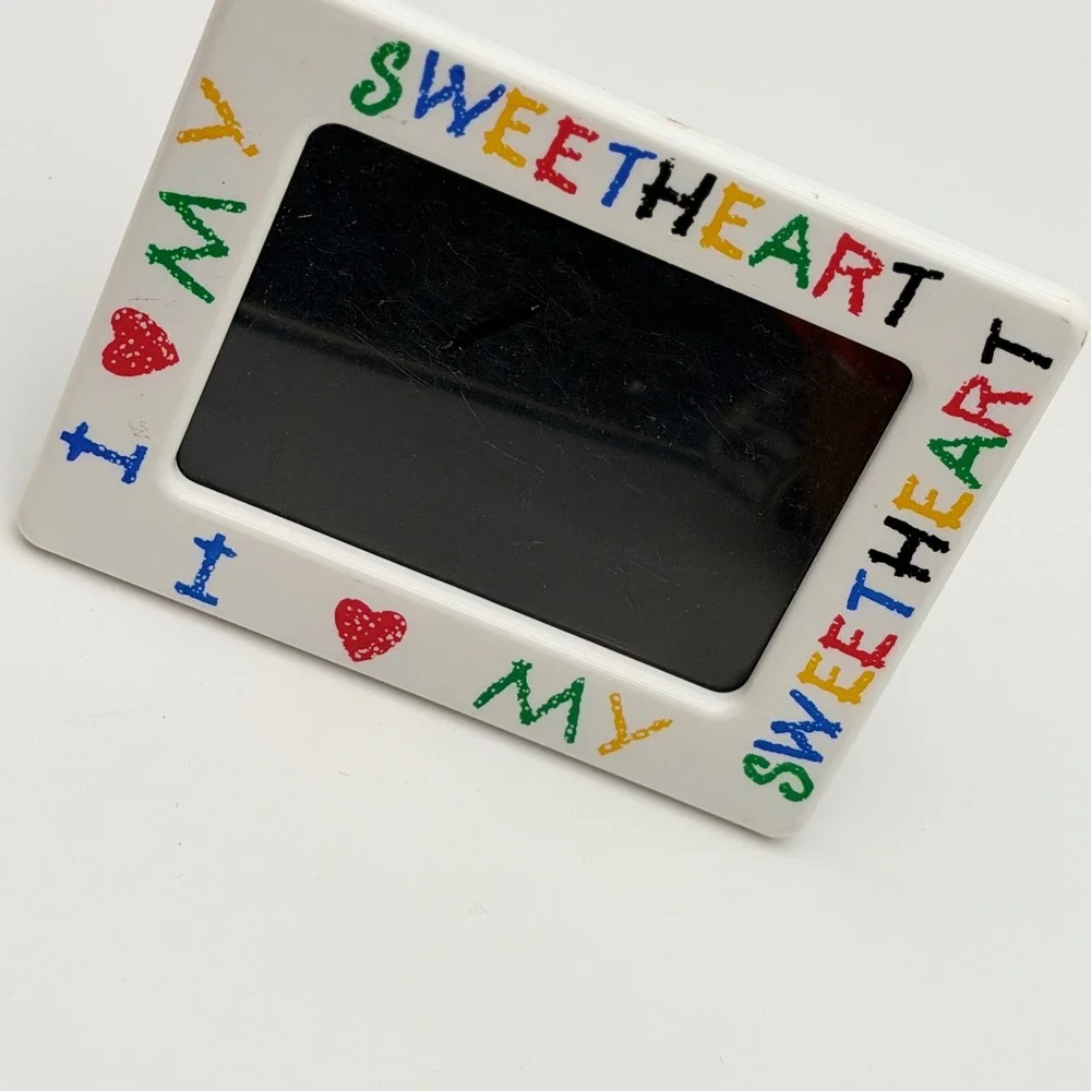 Vintage Retro I Love My Sweetheart Ceramic Picture Frame Rainbow Kidcore White